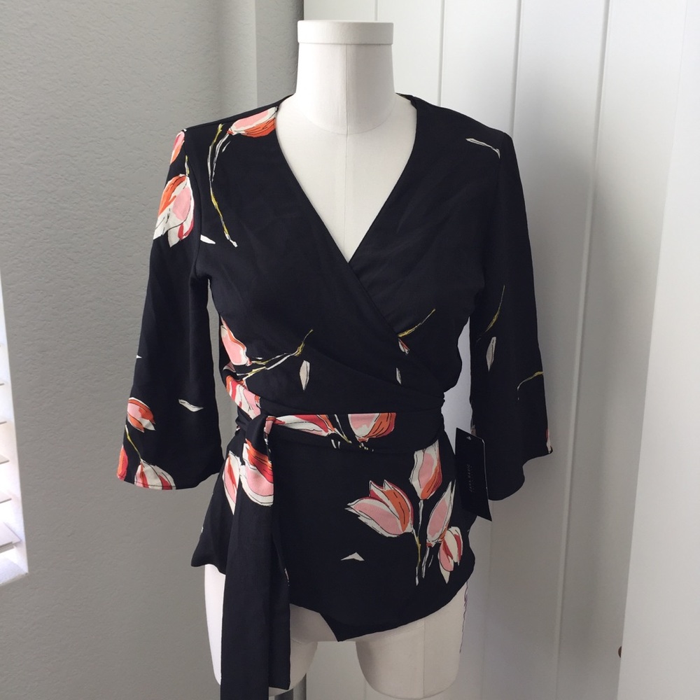 Zara Kumono Wrap Top Size: M, Floral Print (NWT)